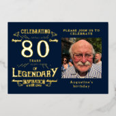 青80番目の誕生日ヴィンテージ金ゴールド 箔招待状 (正面)