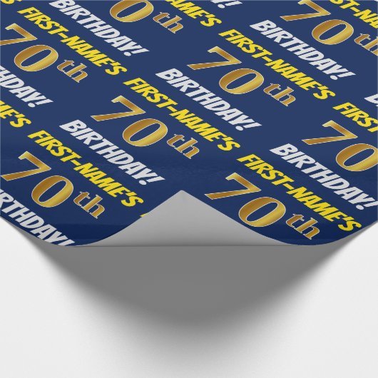 青、のどまたは模造金ゴールド、"第70誕生日" ラッピングペーパー (角)