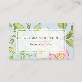 青|のトレンディーの花柄の春の庭 名刺