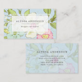 青|のトレンディーの花柄の春の庭 名刺 (正面/裏面)