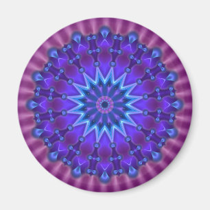 青 のマゼンタの花の曼荼羅の星 マグネット