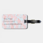 青|のモノグラムの明るいピンクのフラミンゴ ラゲッジタグ (裏面横)