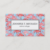 青|のモノグラムの明るいピンクのフラミンゴ 名刺 (正面)