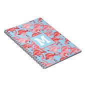 青|の明るいピンクのフラミンゴはあなたのイニシャルを加えます ノートブック (右側)