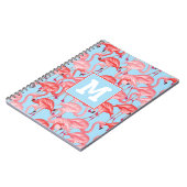 青|の明るいピンクのフラミンゴはあなたのイニシャルを加えます ノートブック (左側)