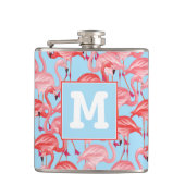 青|の明るいピンクのフラミンゴはあなたのイニシャルを加えます フラスク (正面)