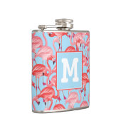 青|の明るいピンクのフラミンゴはあなたのイニシャルを加えます フラスク (右)