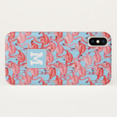 青|の明るいピンクのフラミンゴはあなたのイニシャルを加えます Case-Mate iPhoneケース (裏面(横))
