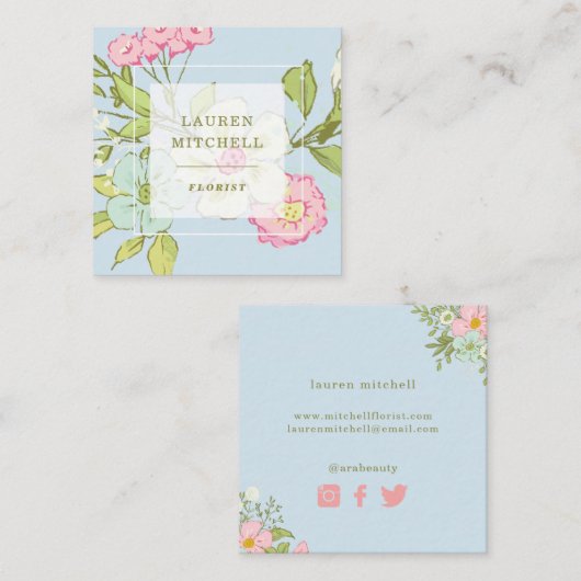 青|の花の社会的な媒体の春の庭 スクエア名刺 (正面/裏面)