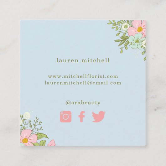 青|の花の社会的な媒体の春の庭 スクエア名刺 (裏面)