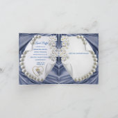 青、アイボリー、緑、金ゴールドシルク、真珠 招待状 (内部)