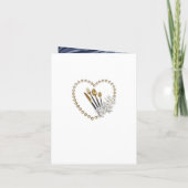 青、アイボリー、緑、金ゴールドシルク、真珠 招待状 (裏面)