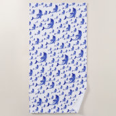 青，イルカ，魚，自然,水中競技,デザイン, ビーチタオル (正面)