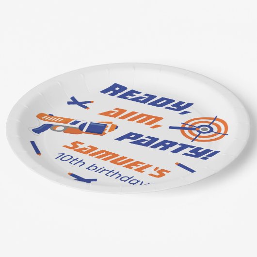 青、オレンジダーツ戦争の誕生日パーティー、任意の年齢 ペーパープレート (アングル)