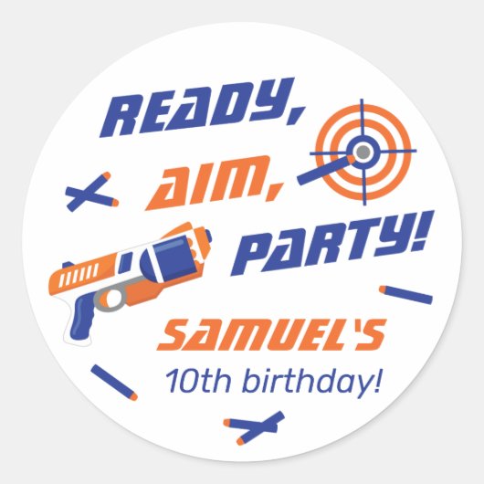 青、オレンジダーツ戦争の誕生日パーティー、任意の年齢 ラウンドシール (正面)