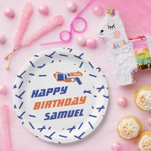 青、オレンジダーツ戦争ハッピーバースデー、任意の年齢 ペーパープレート (パーティー)