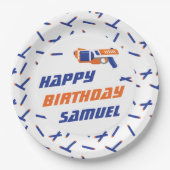 青、オレンジダーツ戦争ハッピーバースデー、任意の年齢 ペーパープレート (正面)