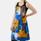 青、オレンジ、グレーの抽象芸術アート エプロン (インサイチュ)