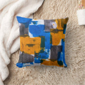 青、オレンジ、グレーの抽象芸術アート クッション (ブランケット)