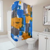 青、オレンジ、グレーの抽象芸術アート シャワーカーテン (インサイチュ)
