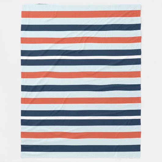 青、オレンジ、白のストライプ フリースブランケット (正面)