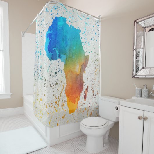 青、オレンジ、緑の水の色アフリカ シャワーカーテン (インサイチュ)