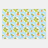 青、オレンジ、緑の調整恐竜 ラッピングペーパーシート (正面3)