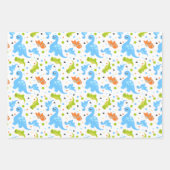 青、オレンジ、緑の調整恐竜 ラッピングペーパーシート (正面)