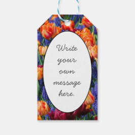 青、オレンジ、赤の花 ギフトタグ
