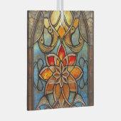 青、オレンジ、金ゴールドのステンドグラス窓 ガラスオーナメント (正面右)
