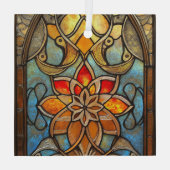 青、オレンジ、金ゴールドのステンドグラス窓 ガラスオーナメント (裏面)