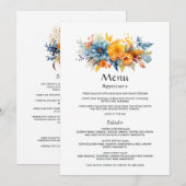青、オレンジ、黄色のフローラ結婚 メニュー (正面/裏面)