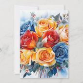 青、オレンジ、黄、赤のフローラブライダルシャワー 招待状 (裏面)