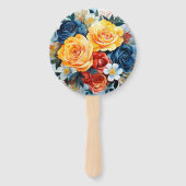 青、オレンジ、黄、赤のフローラ結婚 ハンドファン (裏面)