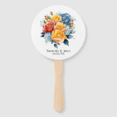 青、オレンジ、黄、赤のフローラ結婚 ハンドファン (正面)