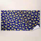 青，カエデ，カエデの葉，光沢，金ゴールド，金属 ビーチタオル (正面)