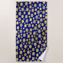 青,カエデ,カエデの葉,光沢,金ゴールド,金属 ビーチタオル