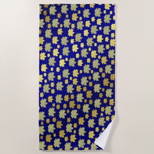 青，カエデ，カエデの葉，光沢，金ゴールド，金属 ビーチタオル (正面)