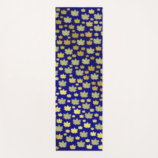 青，カエデ，カエデの葉，光沢，金ゴールド，金属 ヨガマット (正面)