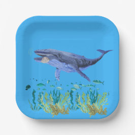 青, クジラ, 海洋, 魚 ペーパープレート