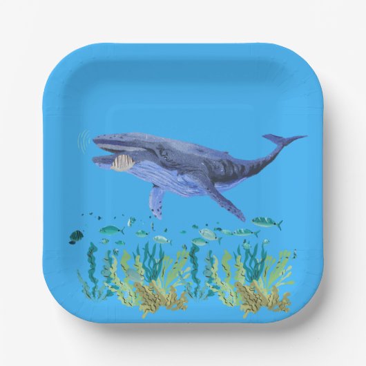 青, クジラ, 海洋, 魚 ペーパープレート (正面)