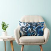 青/グレーフラクタルアートランバー装飾用クッション ランバークッション (椅子)