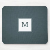 青 – グレーリネンのテクスチャ マウスパッド (正面)