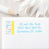 青、コーラル、黄色の渦巻き返信住所ラベル ラベル (インサイチュ)