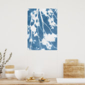 青 シアノタイプ 日本 桜 開花 ビンテージ風 ポスター (キッチン)