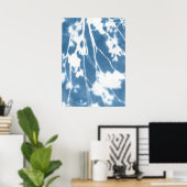 青 シアノタイプ 日本 桜 開花 ビンテージ風 ポスター (ホームオフィス)