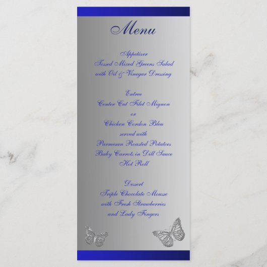 青、シルバーグレイ蝶フローラメニューカード メニュー (裏面)
