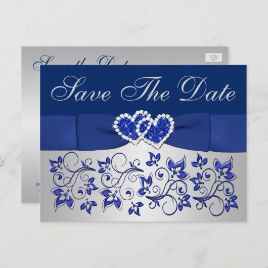 青、シルバーグレーフローラ日付はがきを保存 案内ポストカード (正面/裏面)