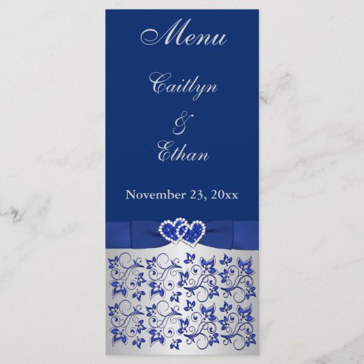 青、シルバーグレーフローラ、ハートメニューカード メニュー (正面)
