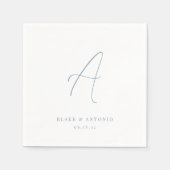 青 |シンエレガントラインスクリプ結婚トのモノグラム スタンダードカクテルナプキン (正面)